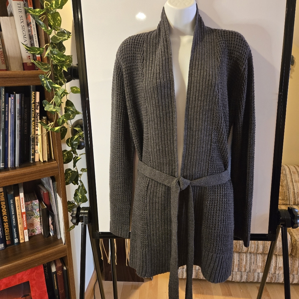 Daisy Fuentes Grey Cardigan Sweater with Tie Belt Size XL